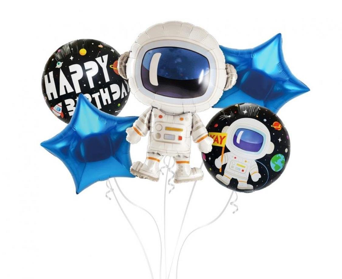 Partystrolche Aufblasbares Partyzubehör 5 tlg. XXL Folienfigur-Set Astronaut Weltraum Party Aufblasdekoration