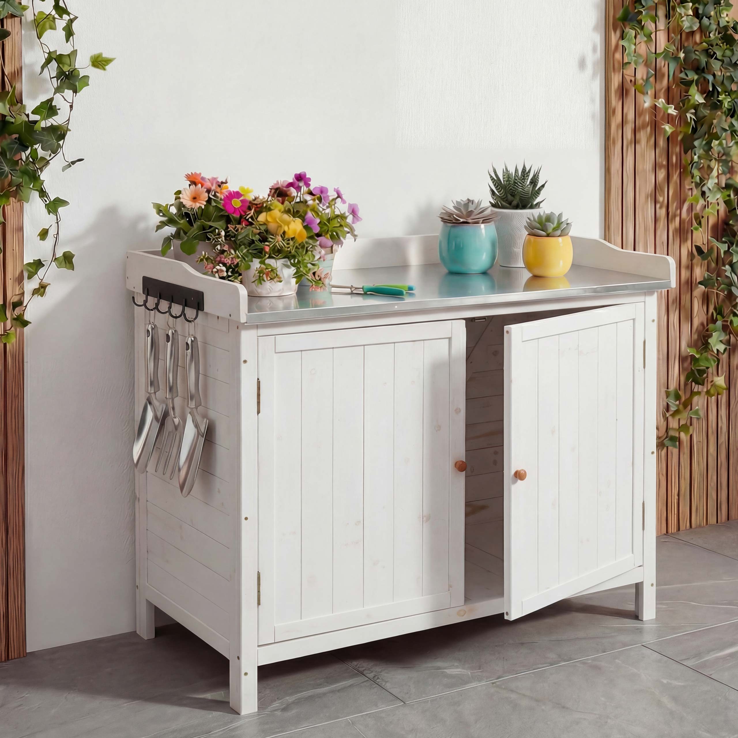 MCW Pflanztisch MCW-L69, Arbeitsplatte aus pflegeleichtem Zinkblech