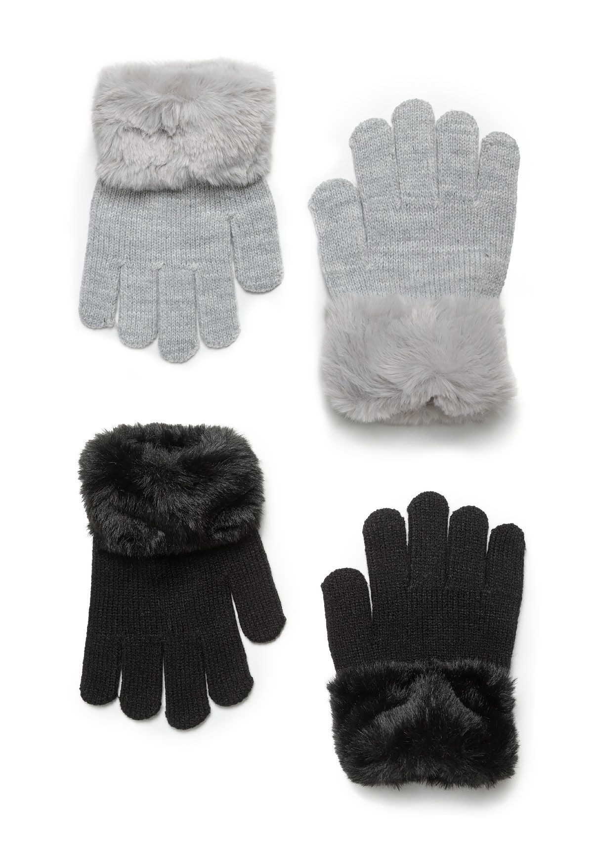 Strickhandschuhe Handschuhe mit Kunstfell, 2-er Pack (2y-14y)