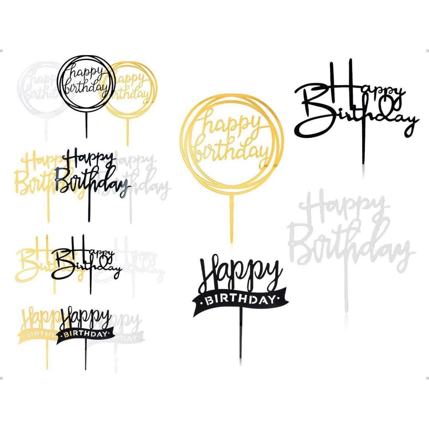 Sticker Tortendeko Happy Birthday Cake Topper Acryl Cupcake 3 Farben Satz 1 12