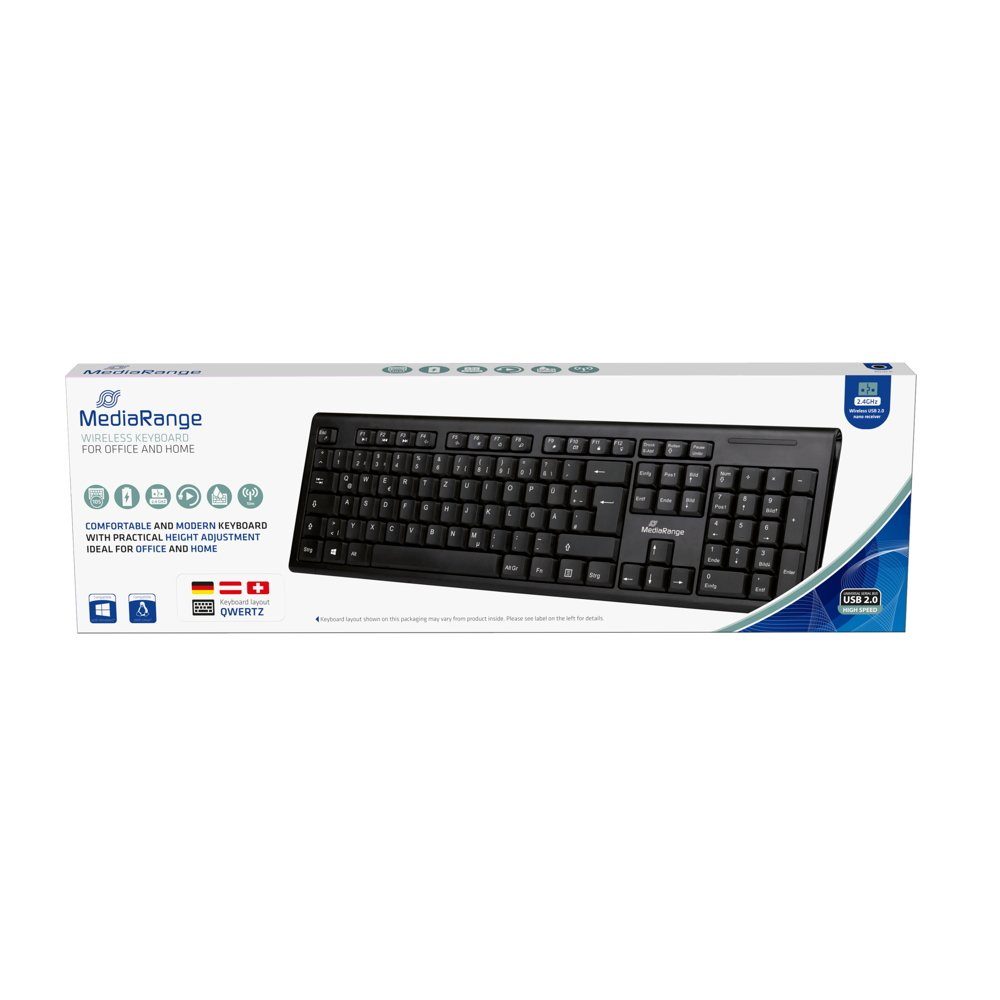 Mediarange Funk Tastatur Keyboard QWERTZ kabellos schwarz MROS111 Tastatur