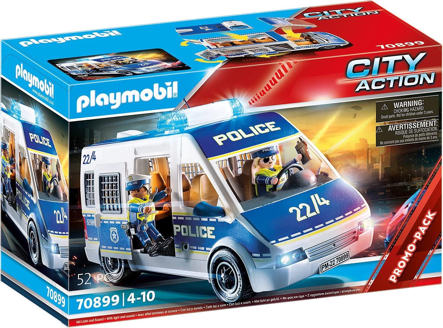 Playmobil® Spielwelt 70899 - City Action - Polizei-Mannschaftswagen mit Licht und Sound, (Packung, 1-tlg), Made in Germany