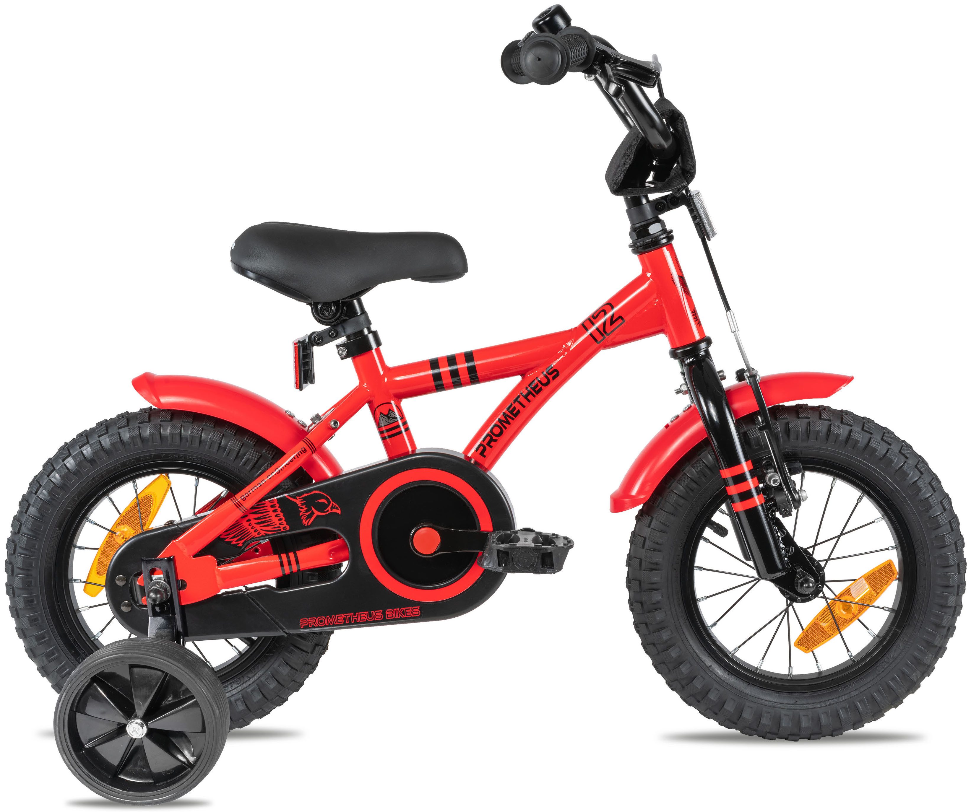PROMETHEUS BICYCLES Kinderfahrrad HAWK 12 Zoll ab 3 Jahre, 1 Gang, Junge Mädchen Fahrrad Kinder mit Rücktrittbremse Stützräder
