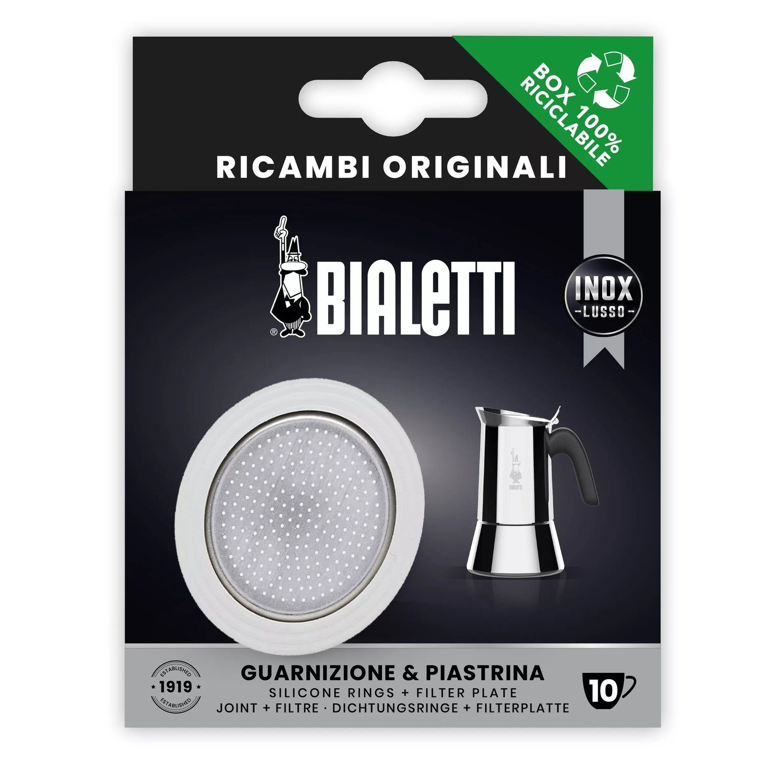 BIALETTI Dichtungsring Ersatzteilset für 10 Tassen für Venus, Kitty, Musa, 2-teilig (1 Set) (2-St), 1 Dichtung Silikon + 1 Filter