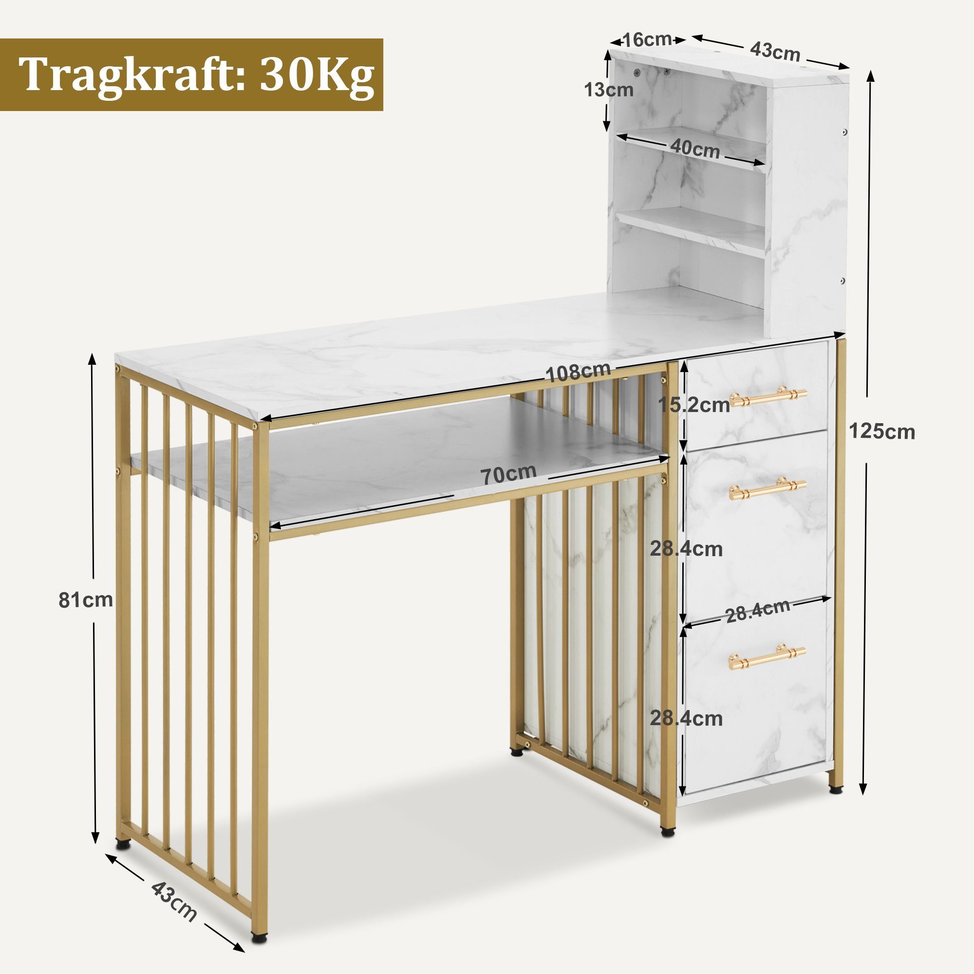 MCombo Schreibtisch M MCombo Schreibtisch Manikürtisch Computertisch Holz 2420, 3 Schubladen, mit Regal