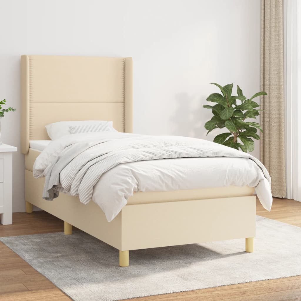 vidaXL Boxspringbett Boxspringbett mit Matratze Creme 90x200 cm Stoff Bett günstig online kaufen