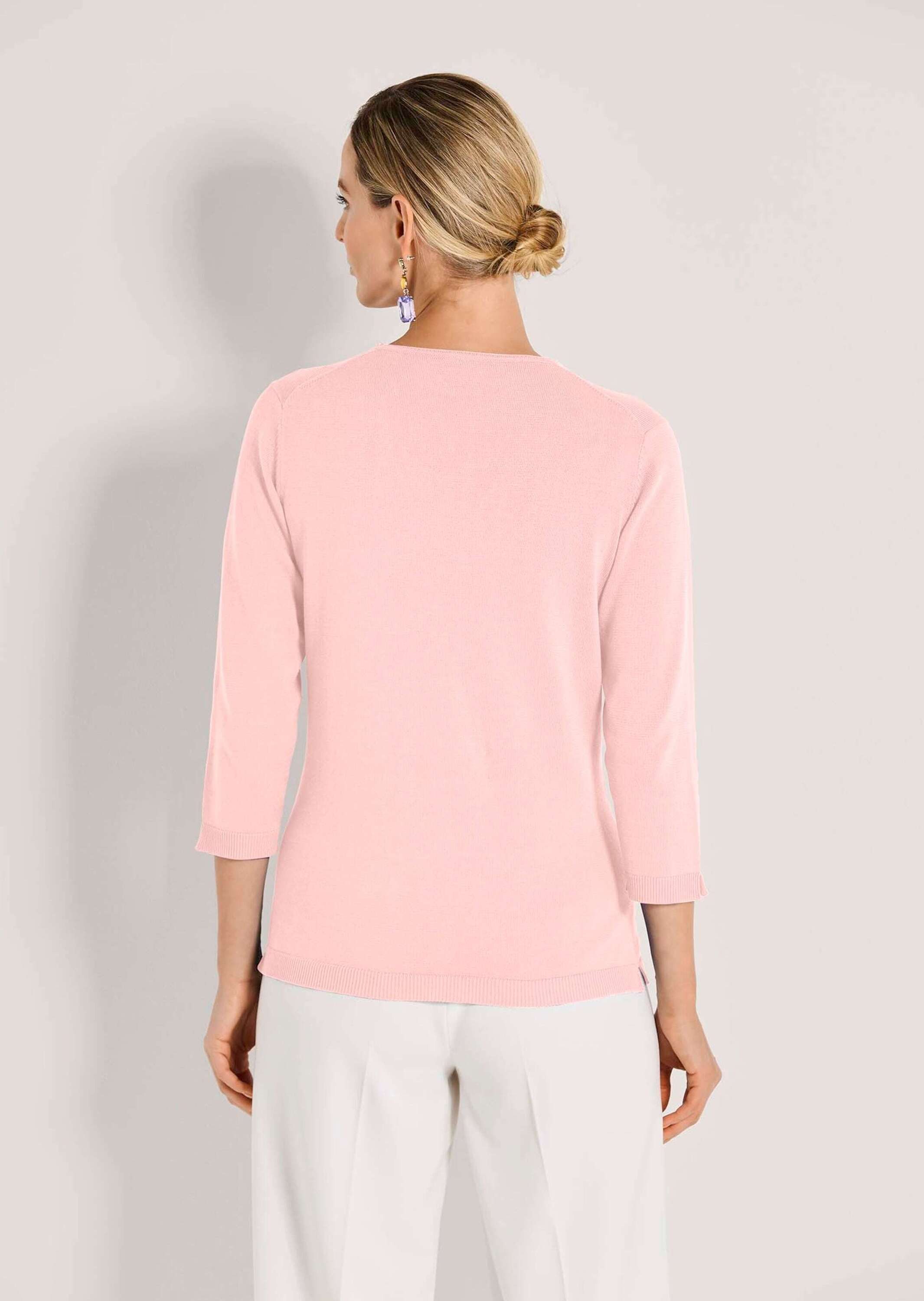 MADELEINE Strickpullover Schlichter Baumwollpullover mit V-Ausschnitt Basicshirt mit Ziernaht, Rippenblenden und Langarm