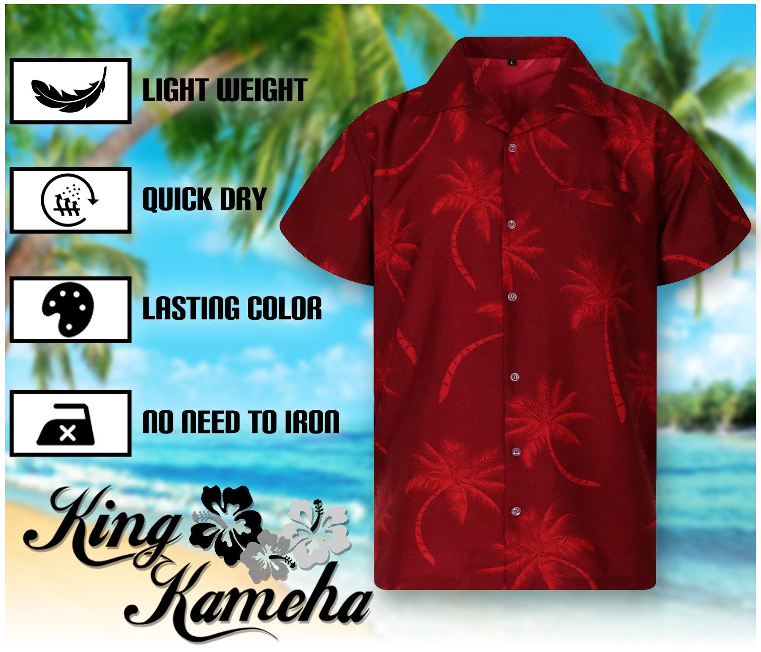 King Kameha Hawaiihemd "Palmshadow" Funky Hawaii-Hemd Herren Kurzarm Front-Tasche Sommerhemd – Bild 5 von 5