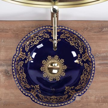 wohnwerk.idee Aufsatzwaschbecken Waschbecken Vintage Ornamente Vintage Blau Gold Marina