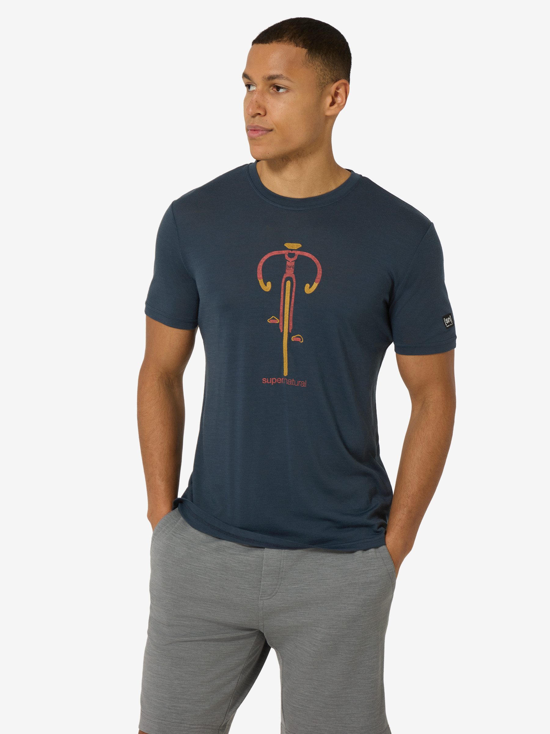 SUPER.NATURAL Print-Shirt für Herren, Merino VINTAGE BIKE TEE Bike Motivation Motiv, atmungsaktiv