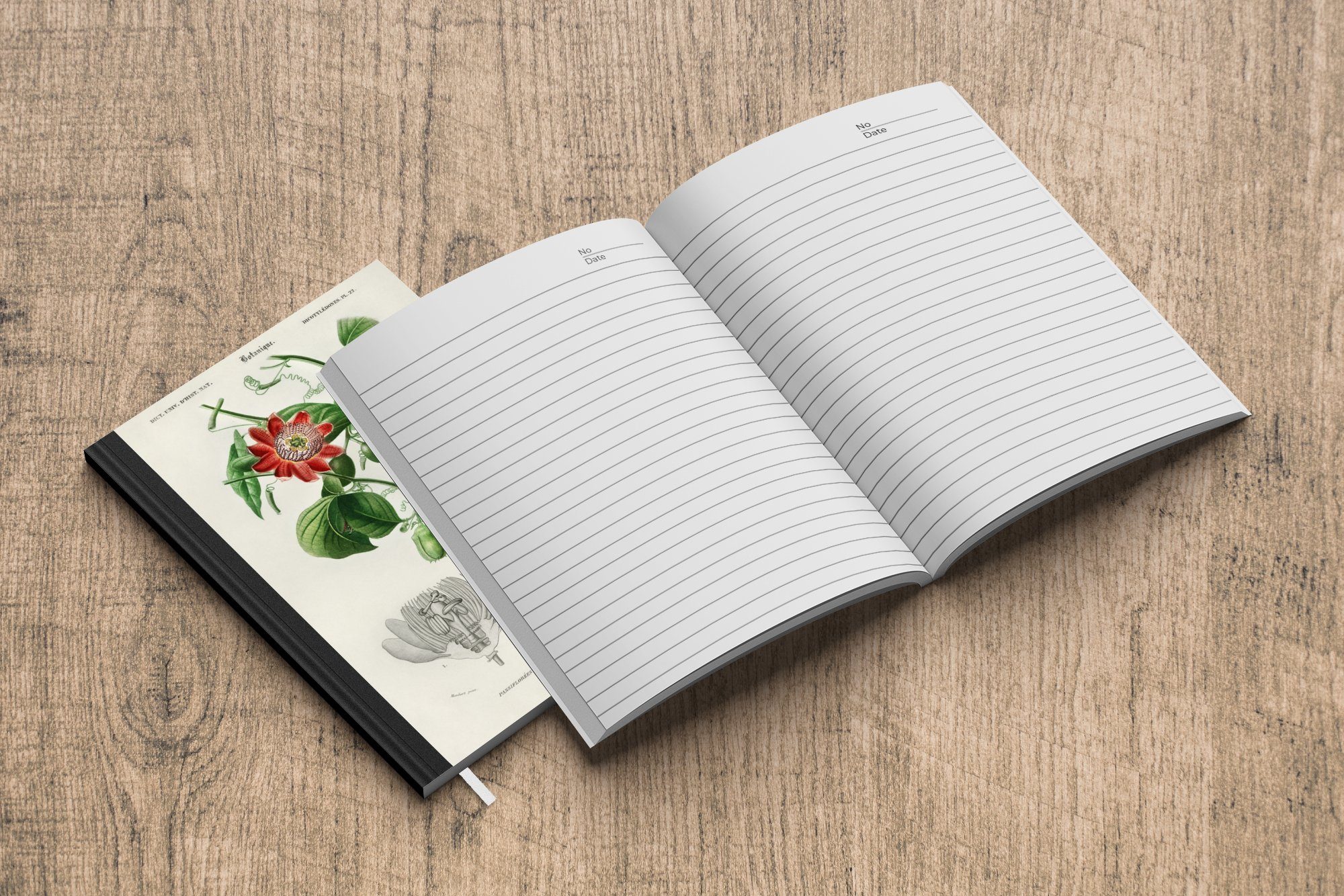 Pflanze - Passionsblume, Notizheft, Haushaltsbuch Merkzettel, Seiten, Notizbuch A5, 98 Journal, MuchoWow Vintage Tagebuch, -