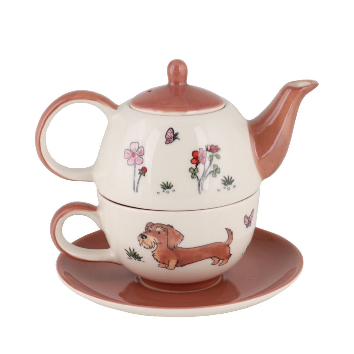 Mila Teekanne Mila Keramik Tee-Set Tea for One Blooming Dackel, (Set)
