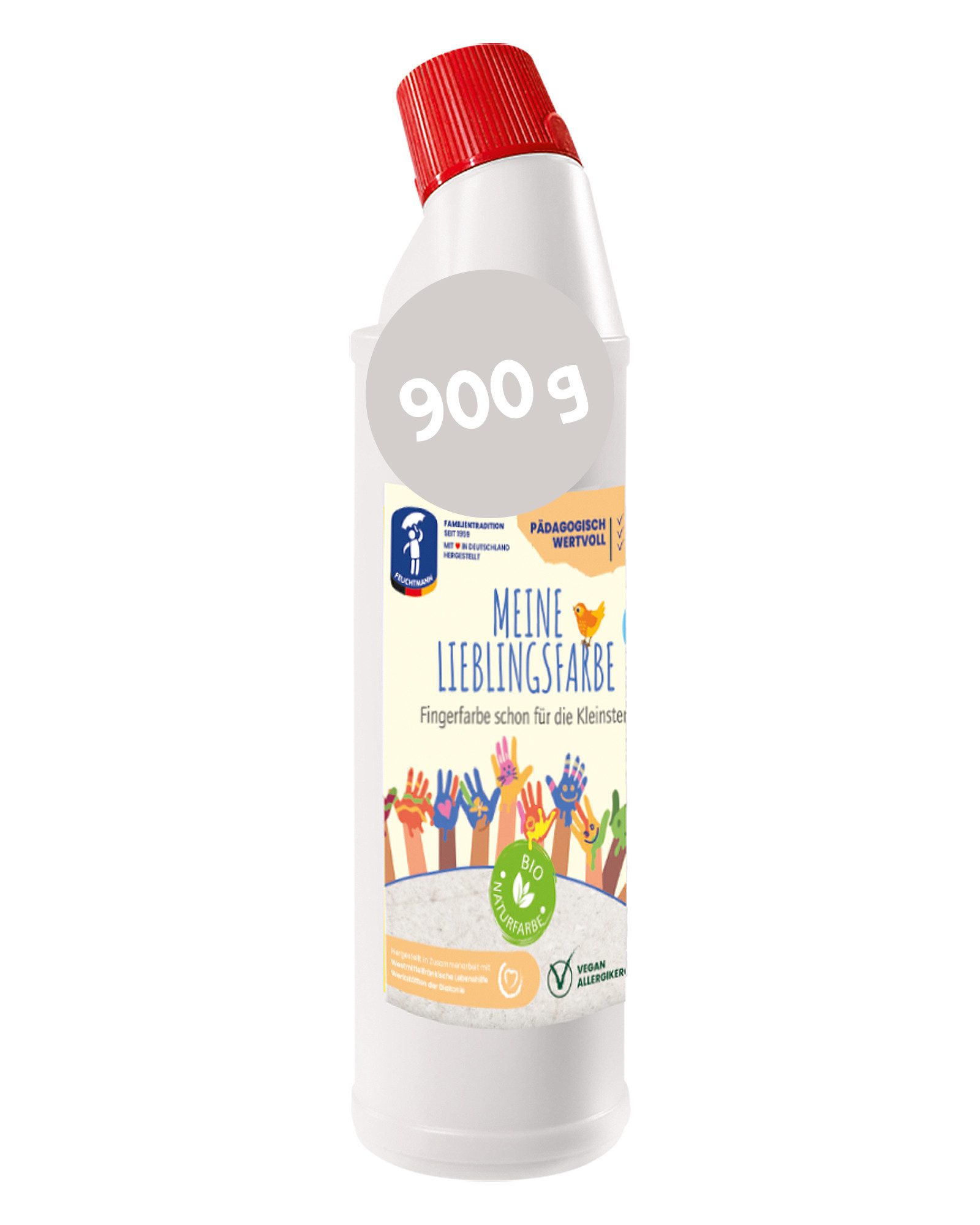 Feuchtmann Fingerfarbe MEINE LIEBLINGSFARBE Edu Bottle 900g, cremige Fingerfarbe Einzelflasche sichere Naturfarbe auf Wasserbasis