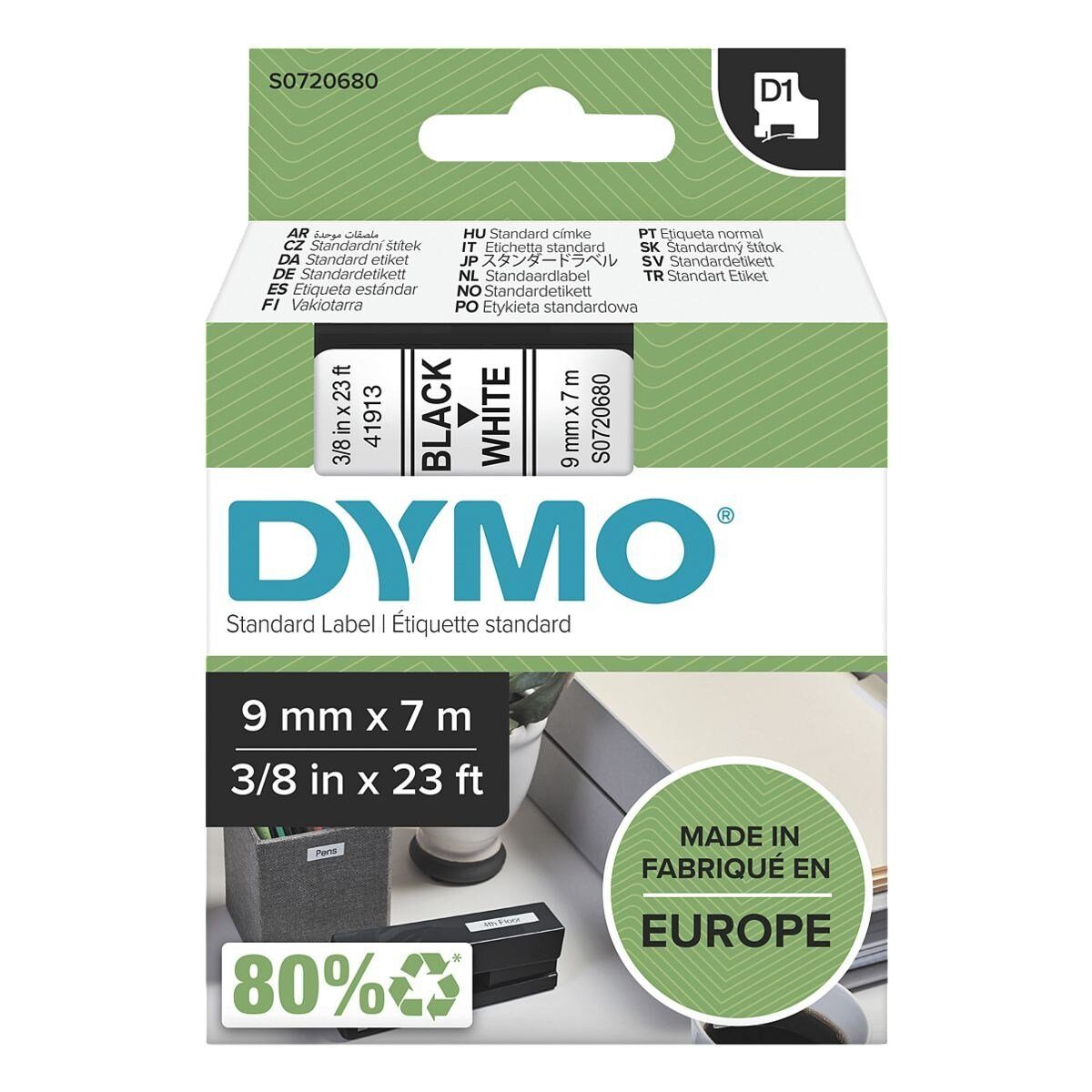 DYMO Beschriftungsband, D1 Schriftband 9 mm x 7 m schwarz/weiß