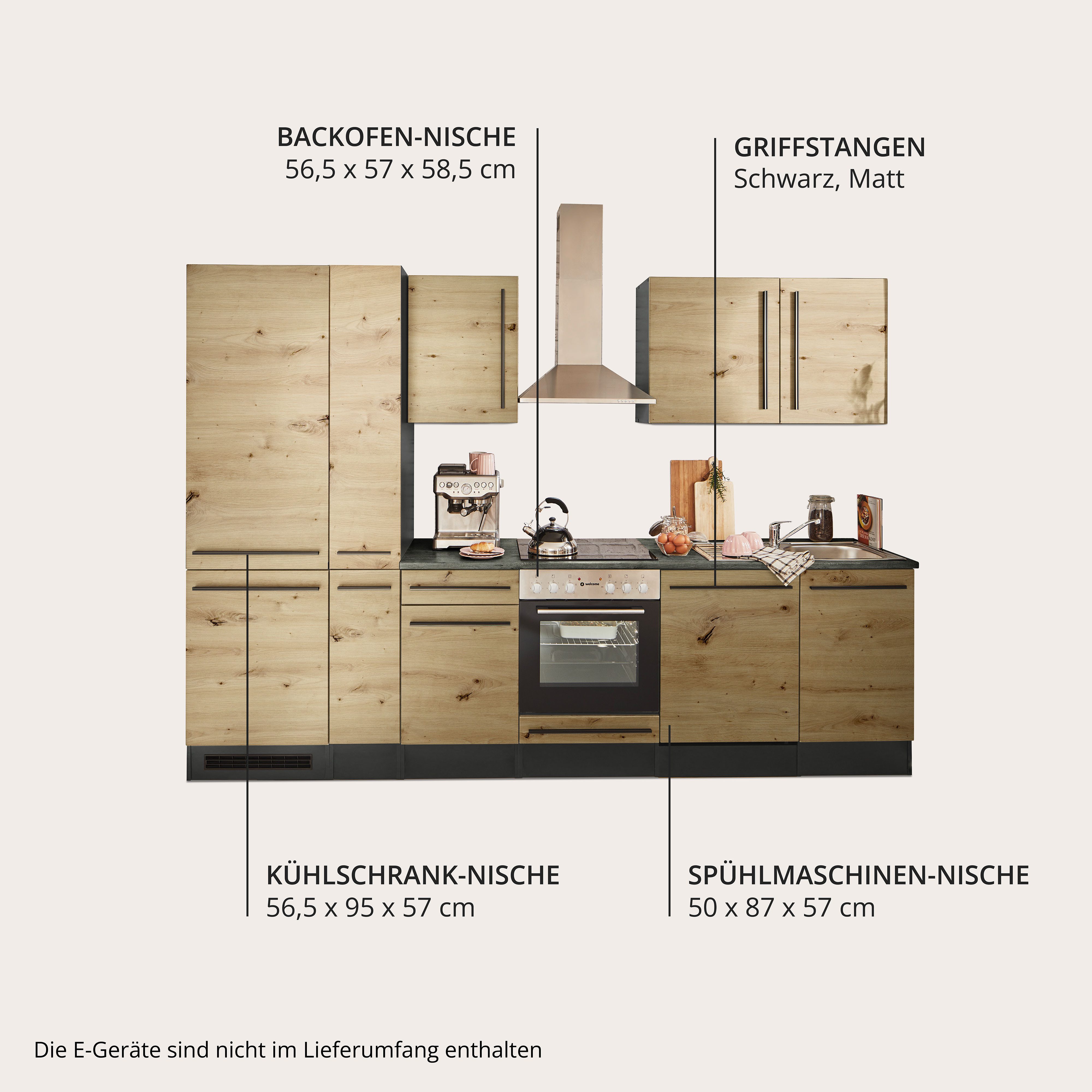 BASIC by Balculina Küchenzeile Jazz, Breite 310 cm, wahlweise mit E-Geräten