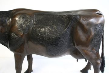 Bronzeskulpturen Skulptur Bronzefigur kleine gefleckte Kuh braun
