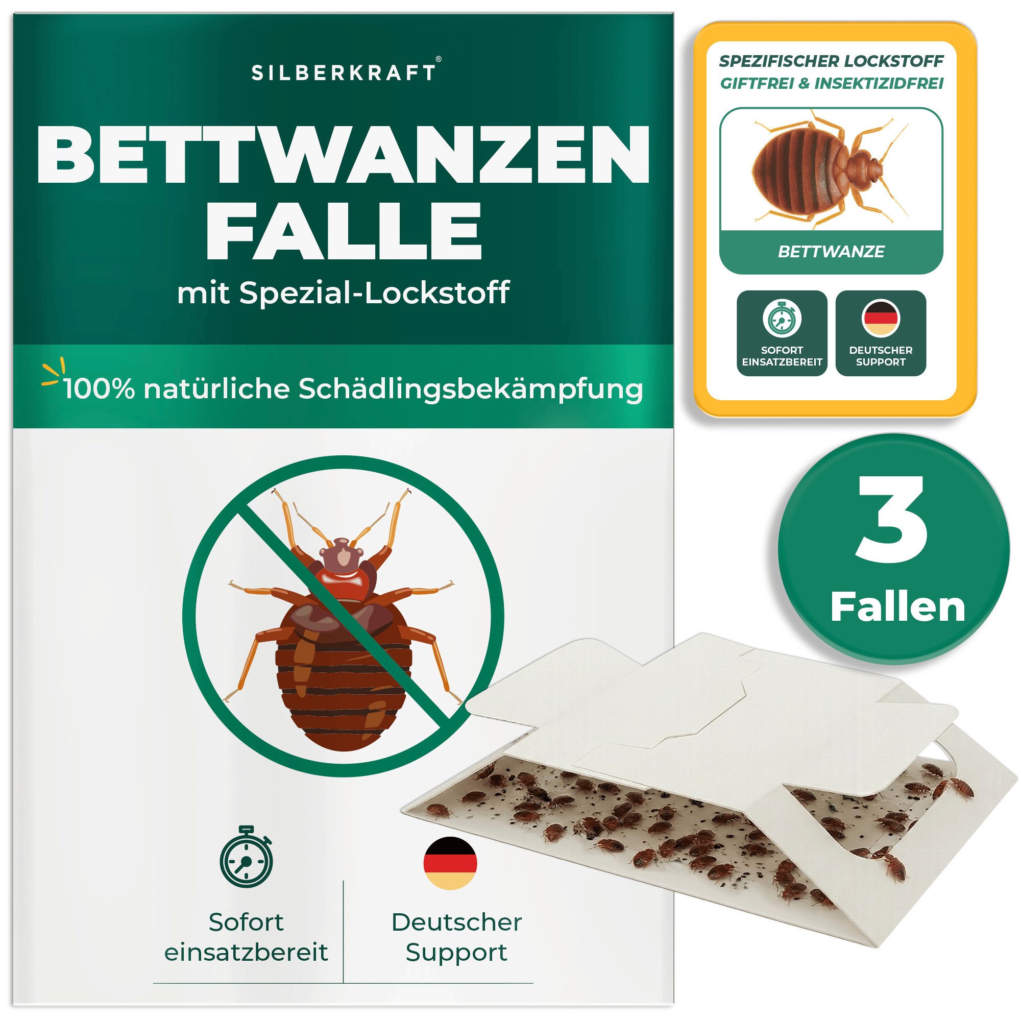 Silberkraft Insektenfalle Bettwanzenfalle – Universal-Klebefalle mit Lockstoff, Extrastarke Klebefläche, einfache Anwendung – Bild 2 von 5