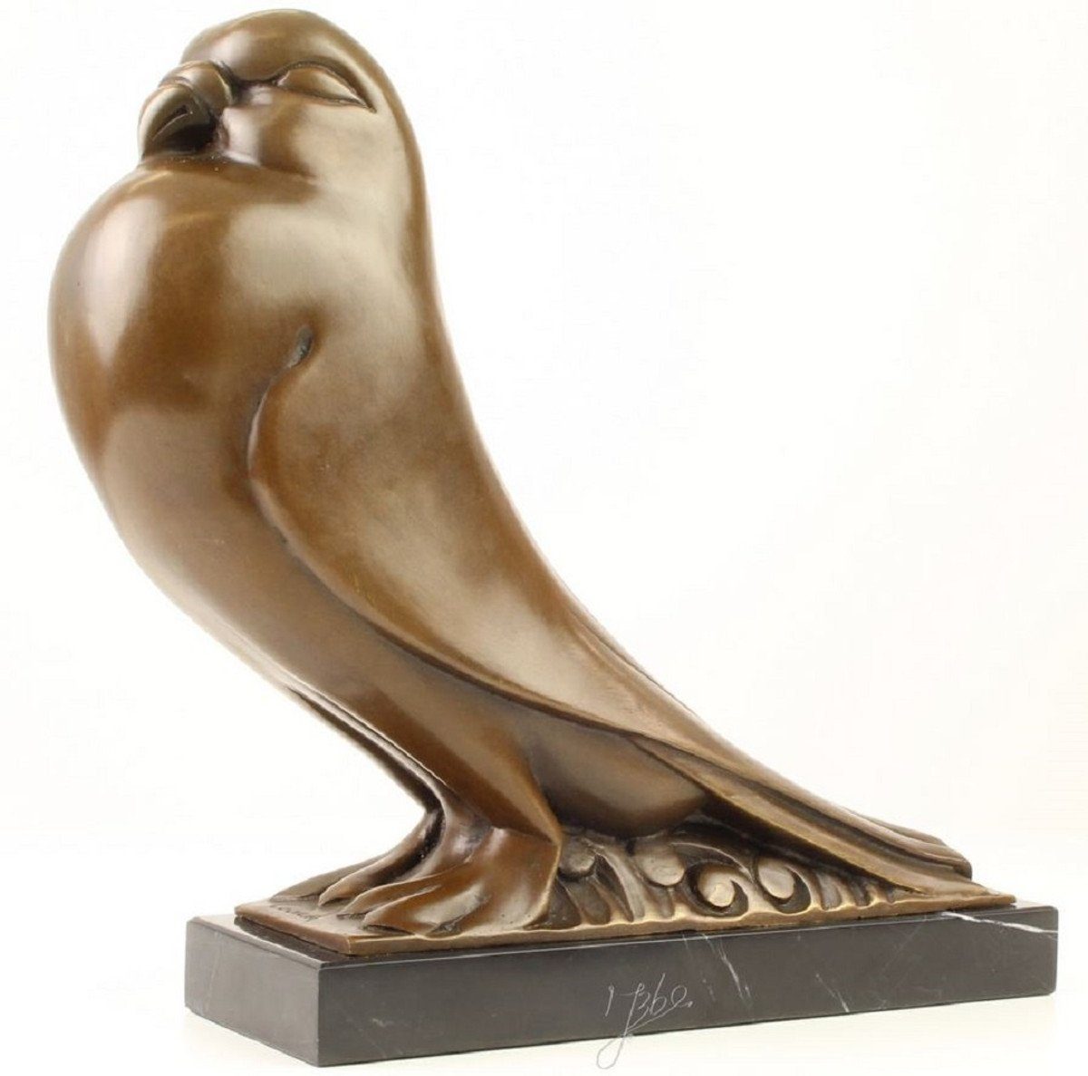 Casa Padrino Dekofigur Luxus Bronzefigur Taube mit Marmorsockel Bronze / Schwarz 31,3 x 9,5 x H. 29,2 cm - Dekofigur