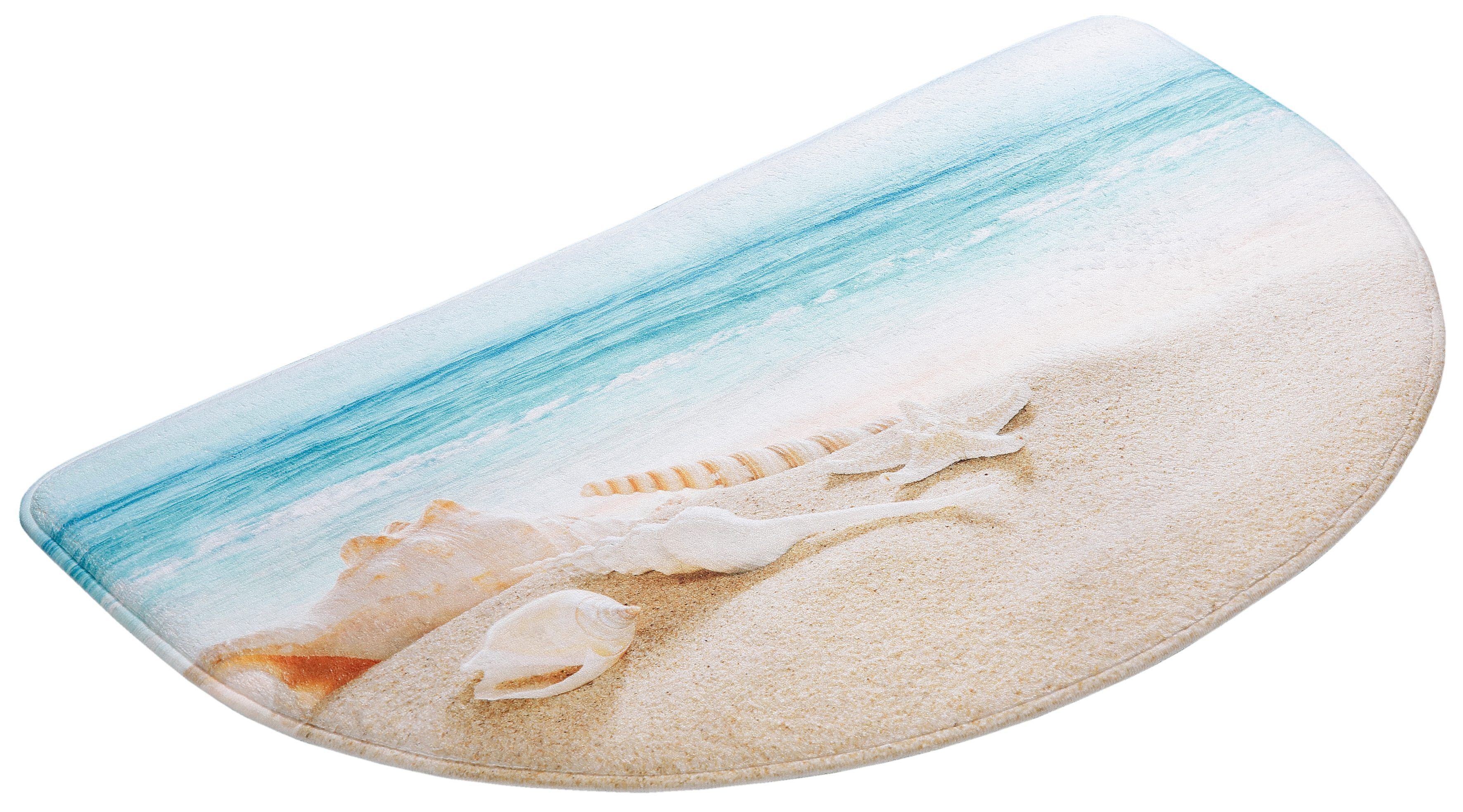 OTTO home Badematte Strand, Höhe 14 mm, Memory Schaum, schnell trocknend, fußbodenheizungsgeeignet, Kunstfaser, halbrund, mit Strand-Motiv, Badematten auch als 2 teiliges Set erhältlich