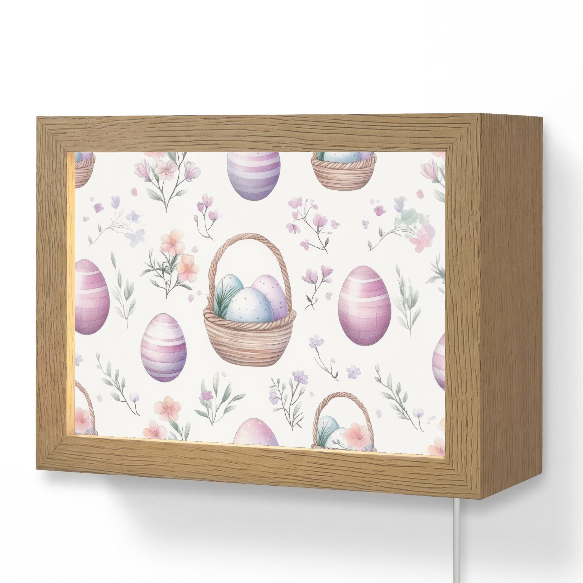 OnlyWow Wandleuchte Lightbox Blumen - Ostereier - Muster, Dimmbar, Farbwechsel, LED, Warmweiß, Kaltweiß, Neutralweiß Einstellbar, Wandlampe Innen, Dimmbar, mit Kabel, LED, Modern, Flur