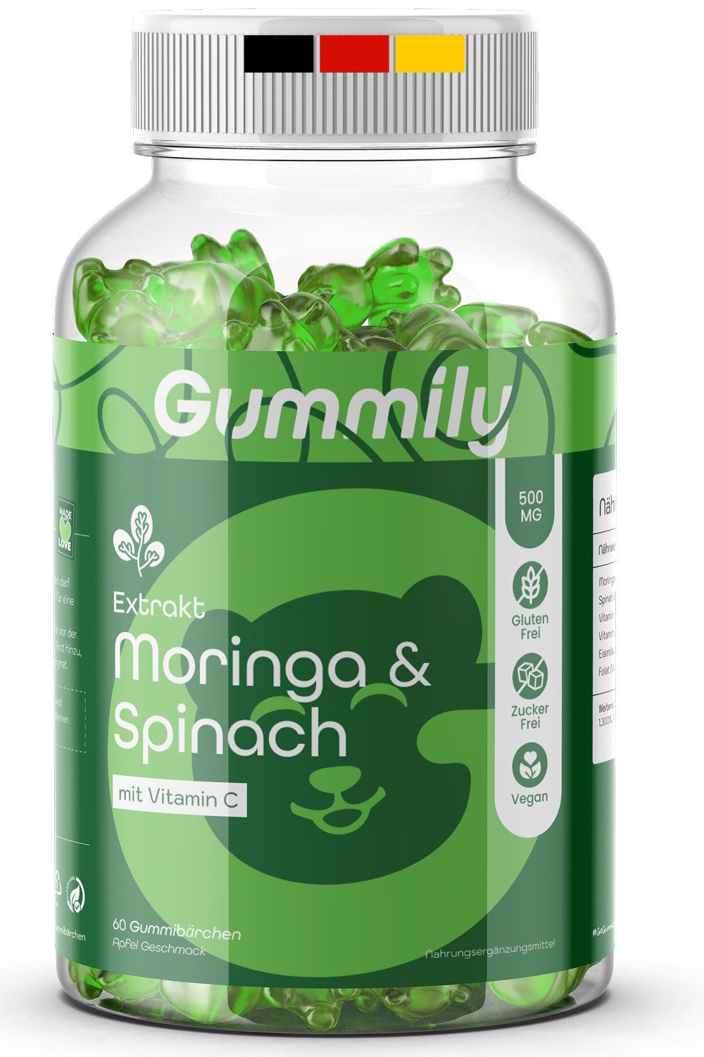 Gummily® Super Grüns Gummibärchen mit Spinat Extrakt Moringa Gummibärchen, 180 g