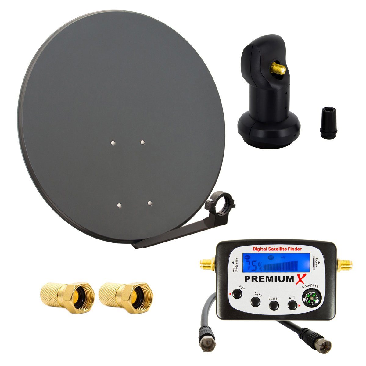 Satelliten-Komplettanlage 80cm Single LNB 2x F-Stecker Sat-Finder SAT-Antenne