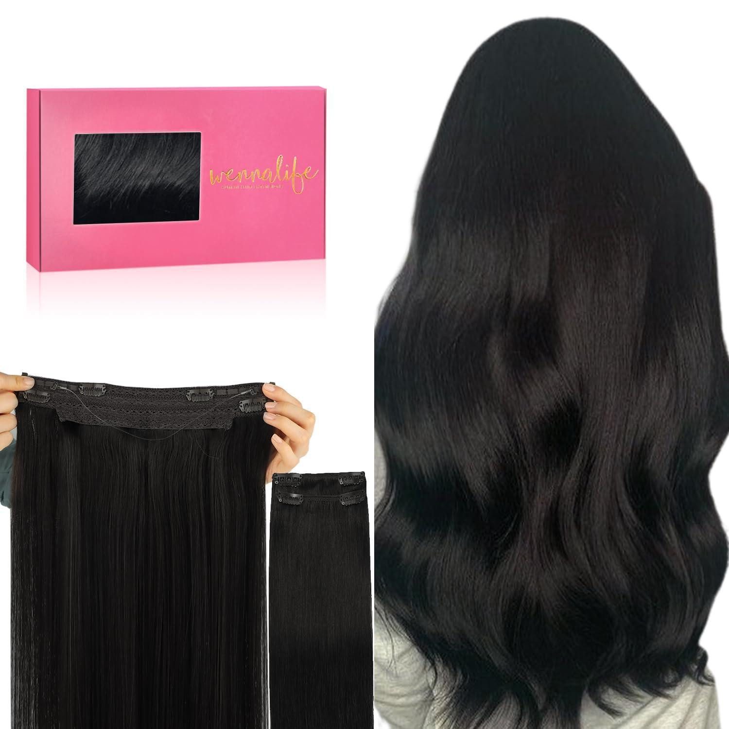 LuxusKollektion Echthaar-Extension Haarverlängerung 30cm-100g-Invisible Wire #1B Natürliches Schwarz
