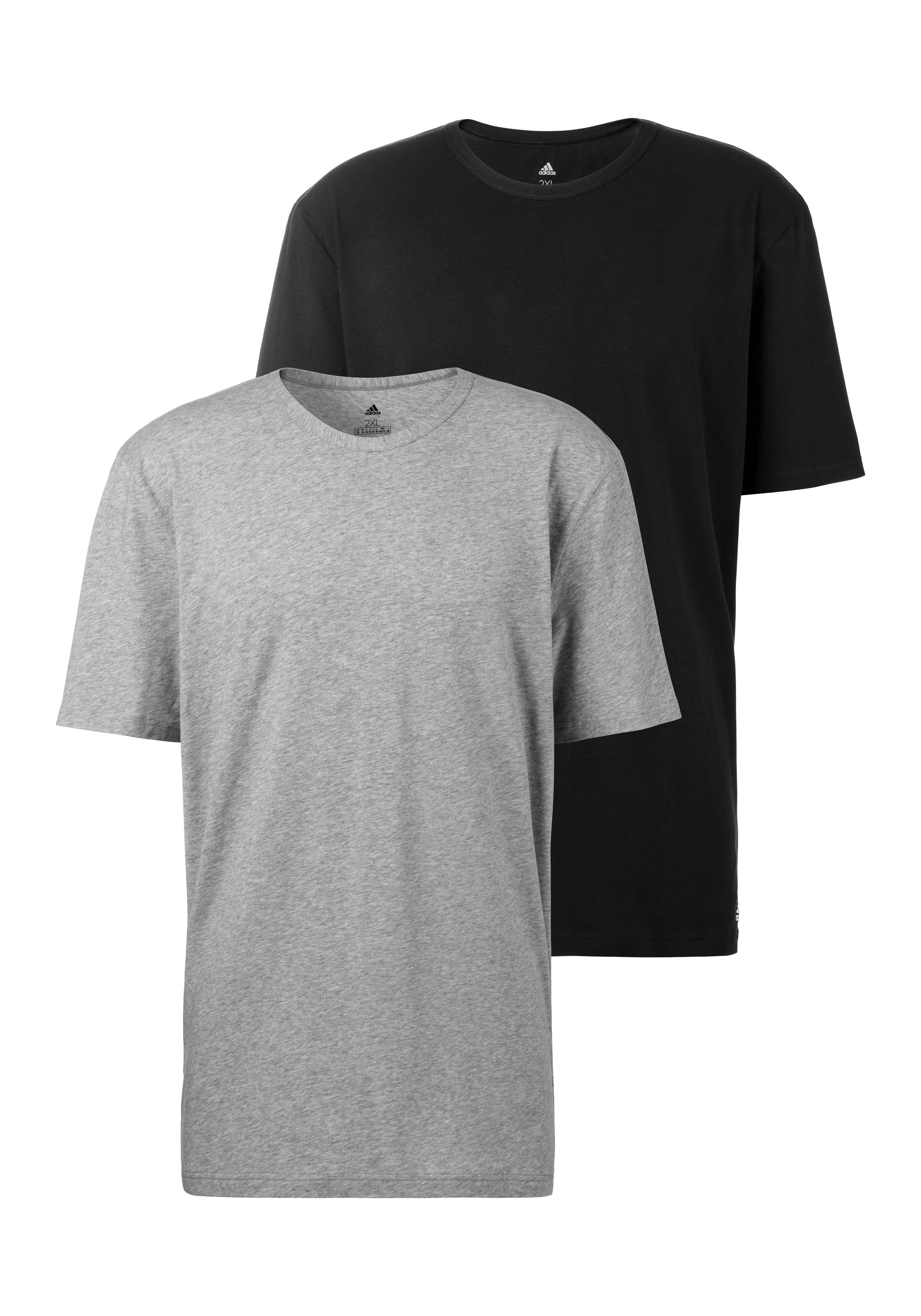 grau-meliert, Sportswear mit T-Shirt Rundhalsausschnitt schwarz (2er-Pack) adidas