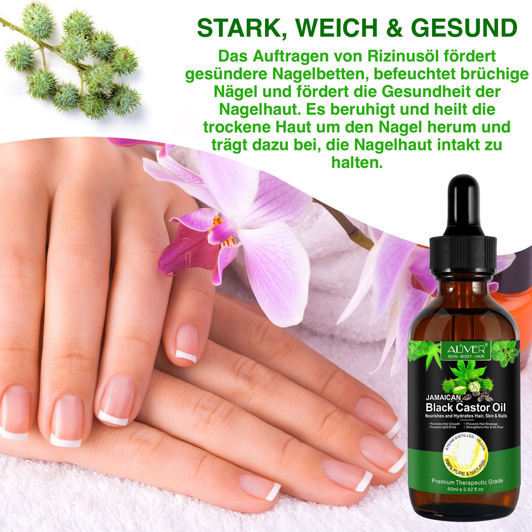 ALIVER Haaröl Rizinus Haaröl Haut Wimpern 60ml Bio Vegan Aliver, 1-tlg., Vegan und Bio