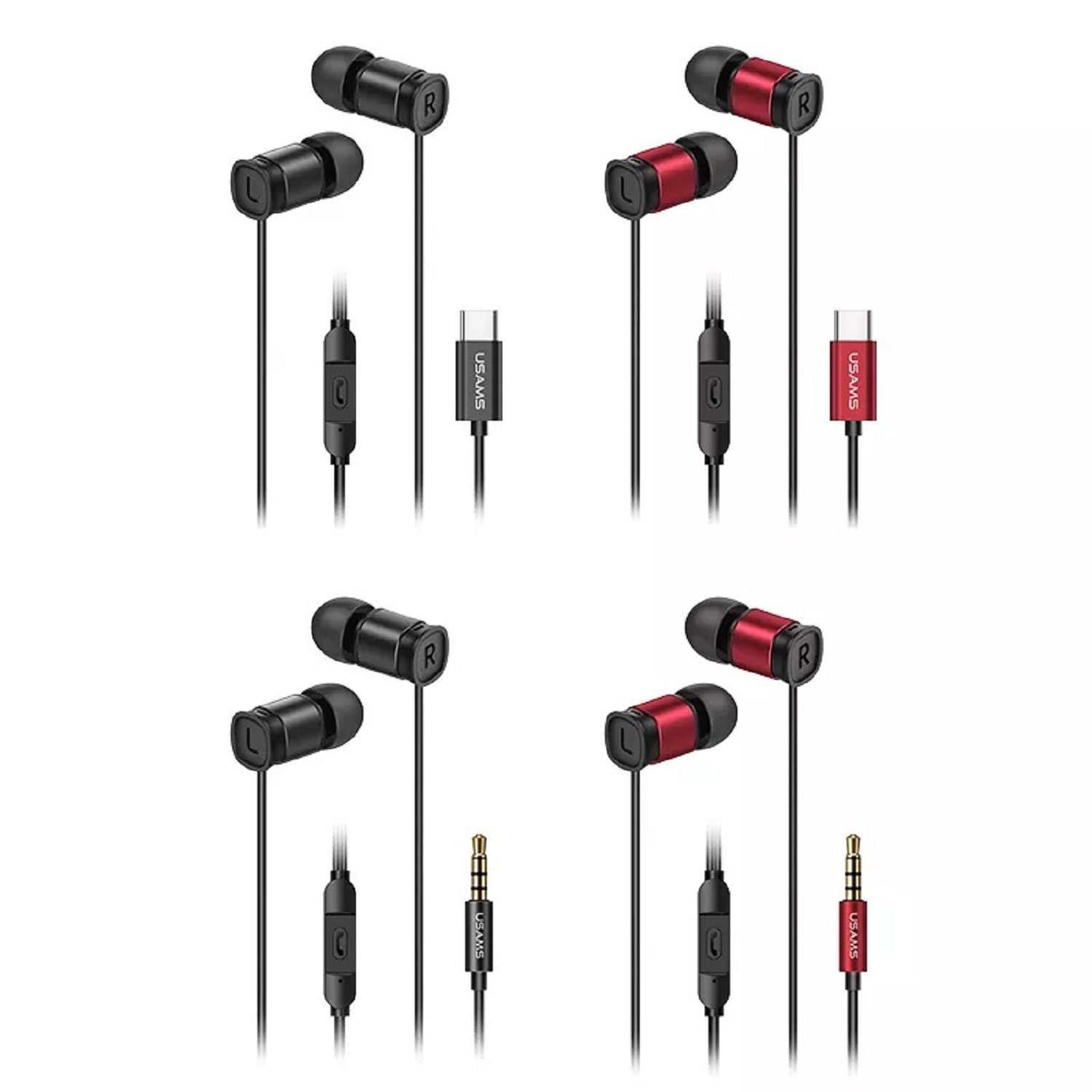 USAMS EP-46 3,5mm, Typ C Rot Type Stereo (Kabelgebunden, intergrierte 1,2m, Steuerug Anrufe On-Ear-Kopfhörer Mikrofon) Musik, und Bass Ohrhörer (3,5mm) Type-C, In-Ear-Kopfhörer, HiFi Kopfhörerstecker für 3,5mm
