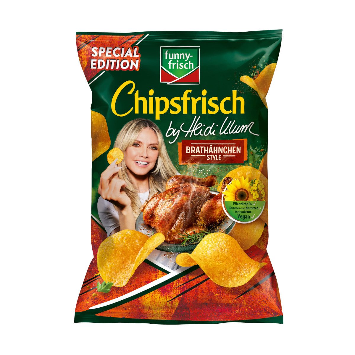 funny-frisch Knabberei, funny-frisch Chipsfrisch by Heidi Klum Brathähnchen Special Edt. 130g
