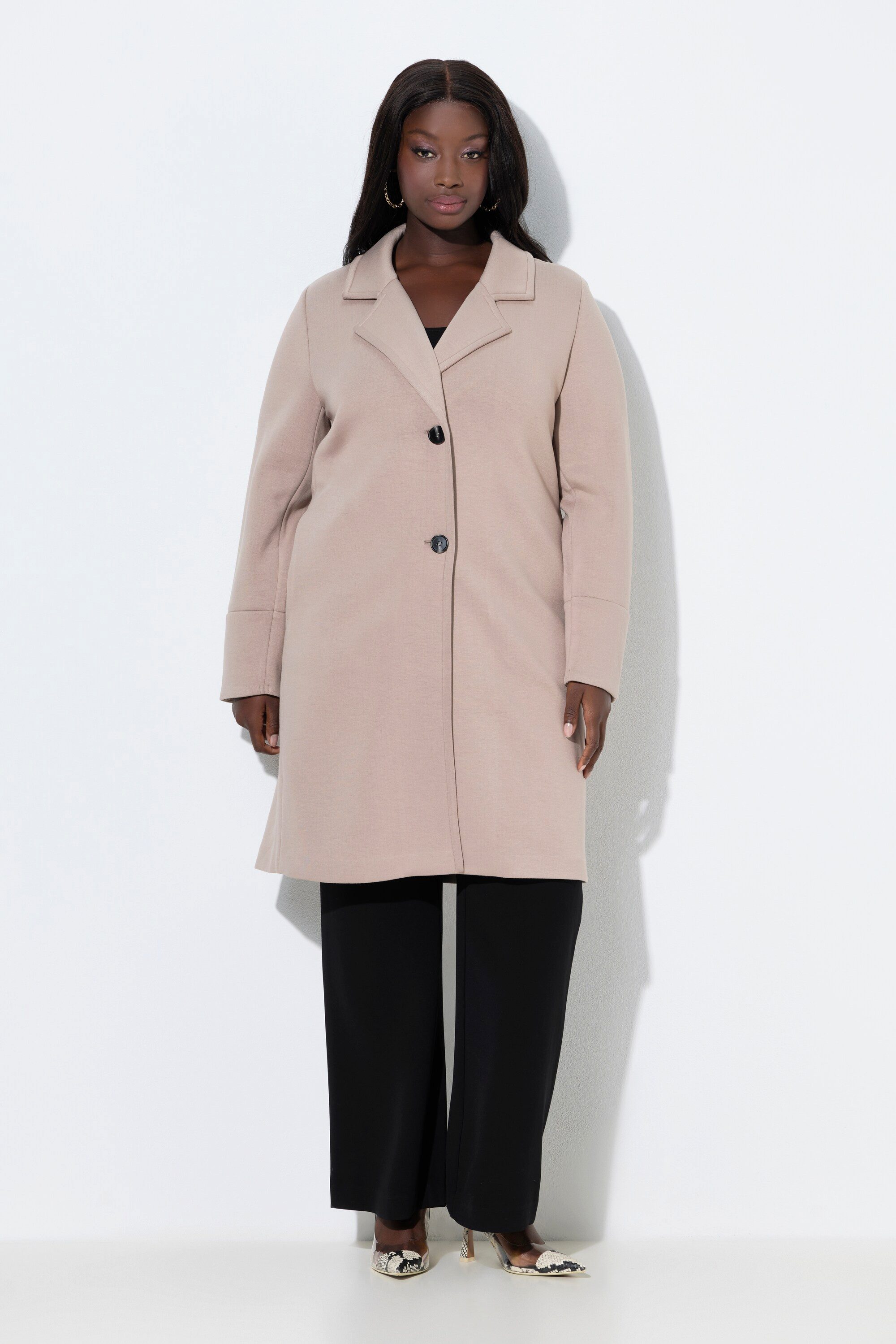 Ulla Popken Wintermantel Scuba-Mantel Reverskragen breite Bündchen günstig online kaufen