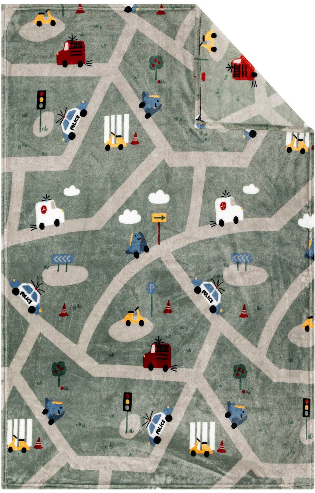 Kinderdecke Flanellfleecedecke s.Oliver Junior Straßen, s.Oliver, Straßenverkehr und Polizeiautos