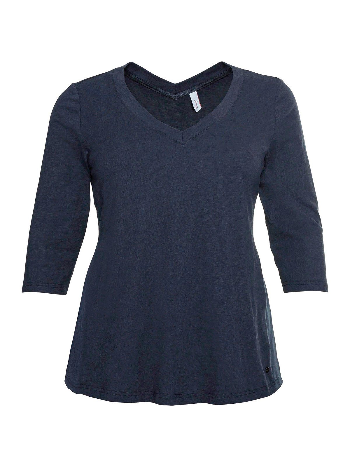 Damen Shirts Sheego 3/4-Arm-Shirt 3/4-Arm-Shirt mit Einsatz aus Blusenstoff seitlich