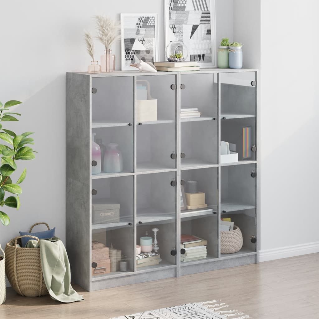 vidaXL Sideboard Bücherschrank mit Türen Betongrau 136x37x142 cm Holzwerkstoff