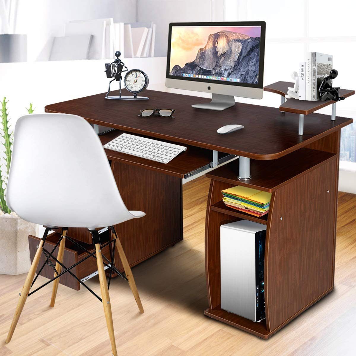 KOMFOTTEU Computertisch Schreibtisch, mit 120x55x76cm, Braun Tastaturauszug