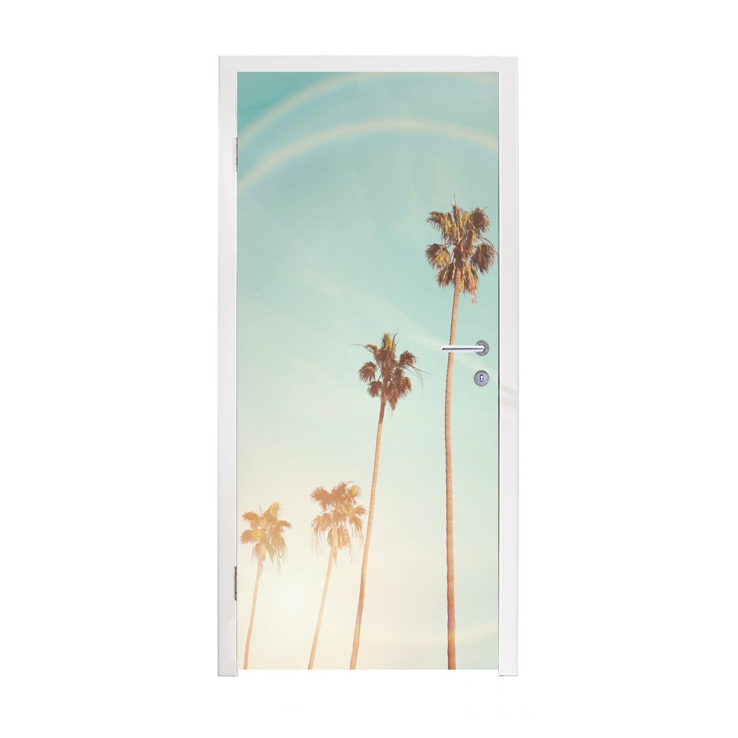 MuchoWow Türtapete Palmen - Sonne - Himmel - Natur - Sommer, Matt, bedruckt, (1 St), Fototapete für Tür, Türaufkleber, 75x205 cm