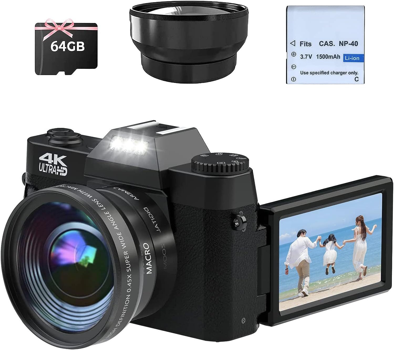 Digitalkamera 1080, 48MP Fotokamera mit 180° Flip 3.0" Bildschirm, Kompaktkamera