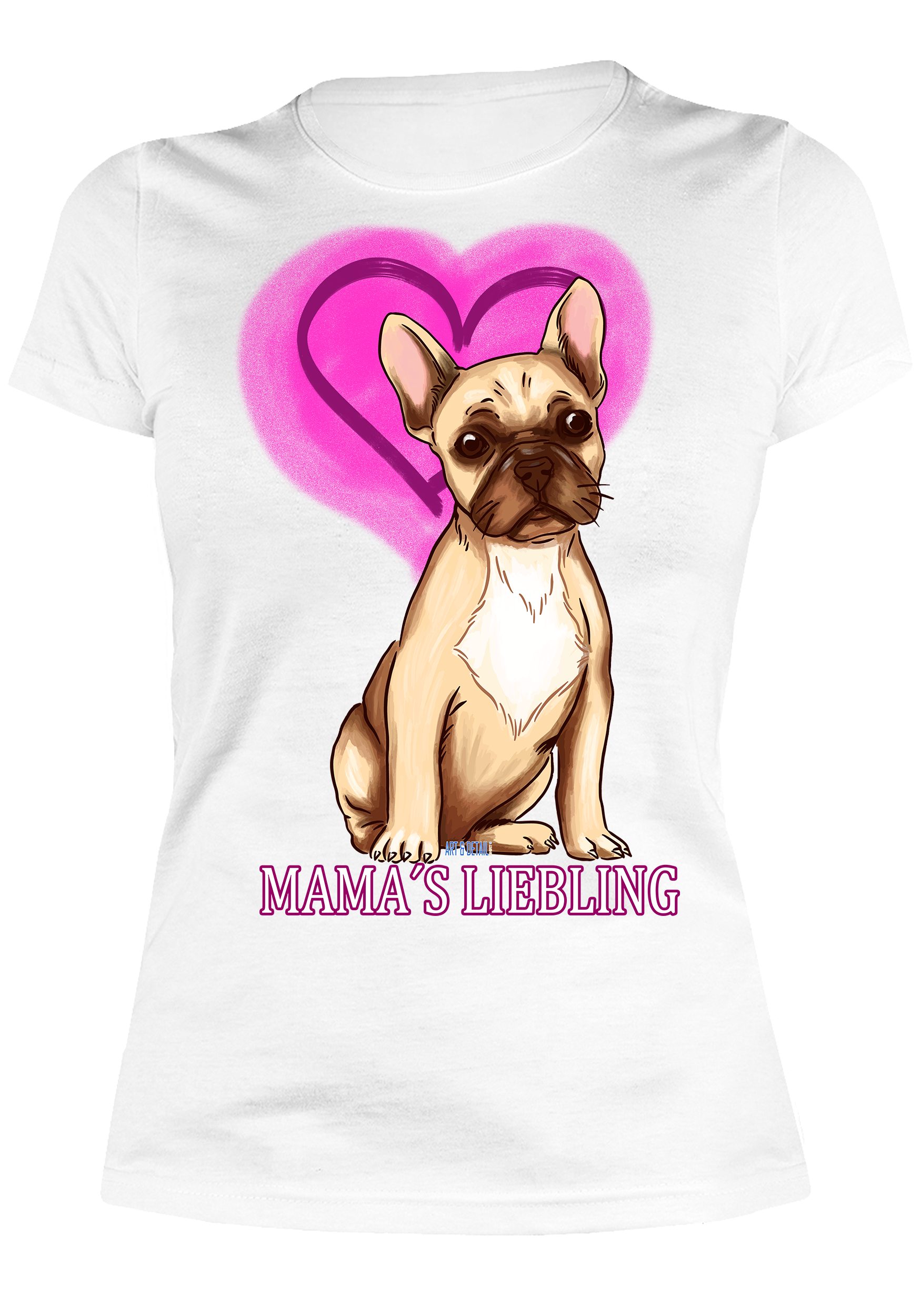 Art & Detail Shirt Damen für Französische Nachthemd, T-Shirt Liebling Herz Bulldogge mit Hunde Mamas