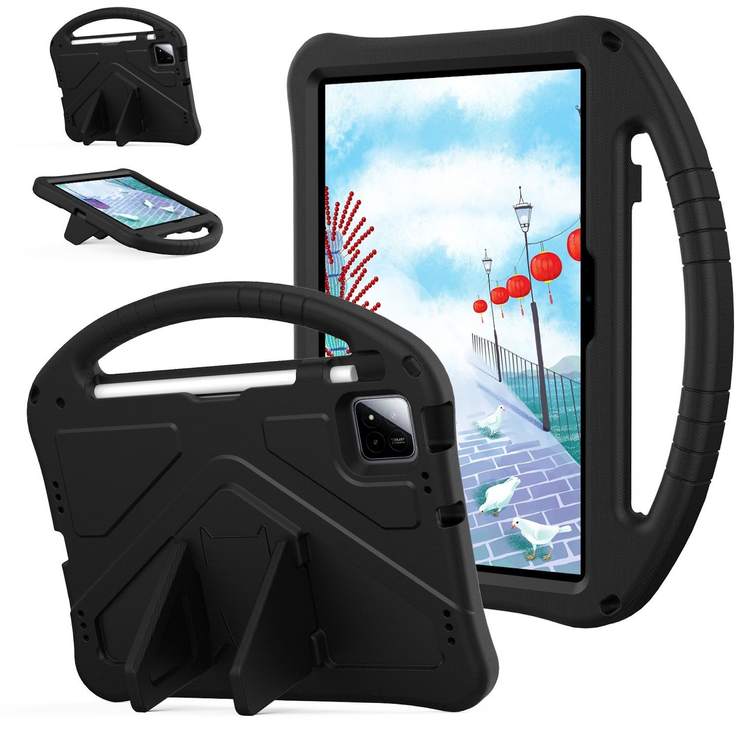Wigento Tablet-Hülle Outdoor Hybrid für Xiaomi Pad 8 / 8 Pro / Pad 7 / 7 Pro EVA Schwarz, Stoßfest, rutschfest, Halterfunktion