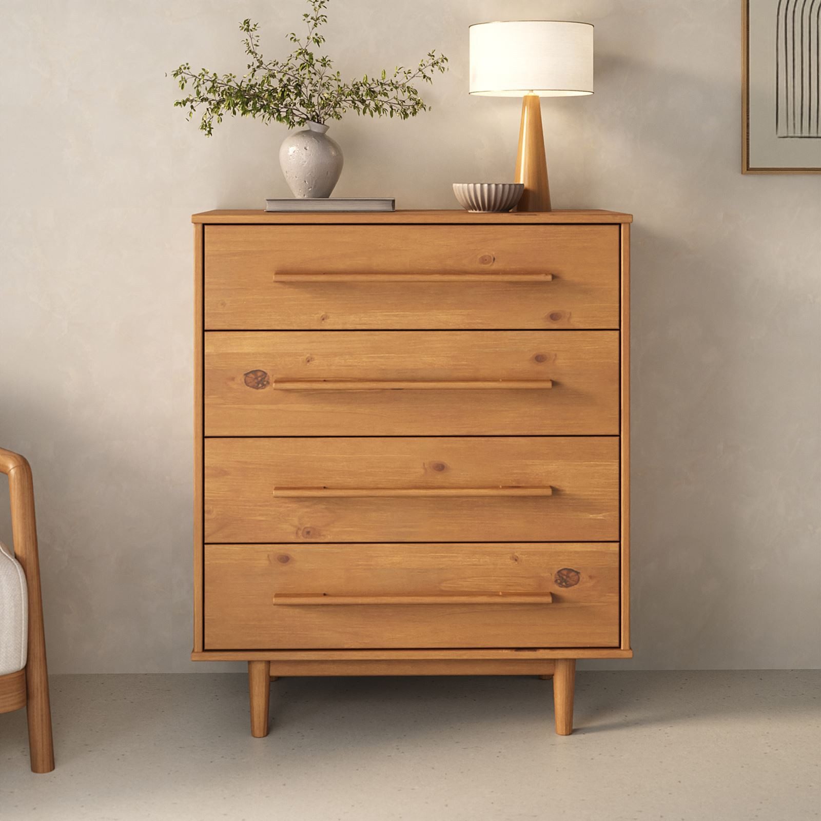 IDIMEX Kommode TECCA, Schubladenschrank mit 4 Schubladen aus Massivholz Eiche Finish