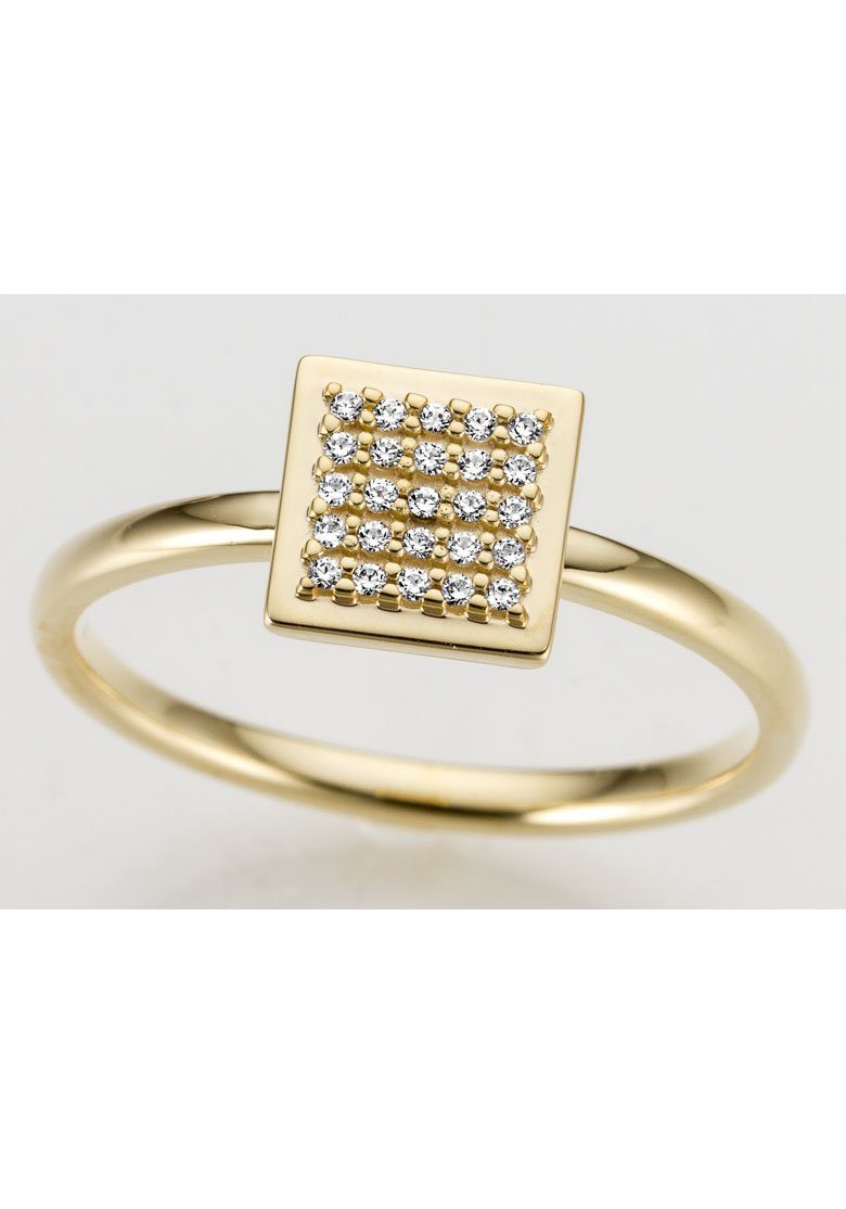 Firetti Goldring Schmuck Geschenk Gold 585, Quadrat, teilw. rhodiniert, massiv, mit Brillanten