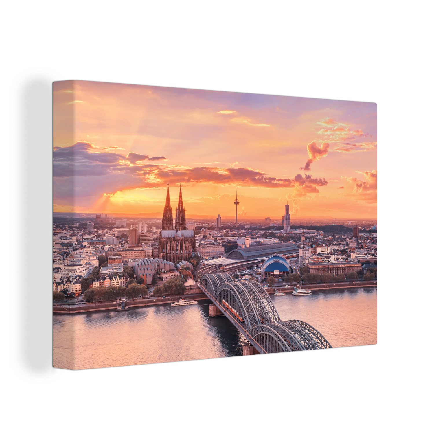 Leinwandbild Leinwandbilder, Wandbild St), cm OneMillionCanvasses® 30x20 - Köln (1 Deutschland, - Aufhängefertig, Wanddeko, Sonnenuntergang