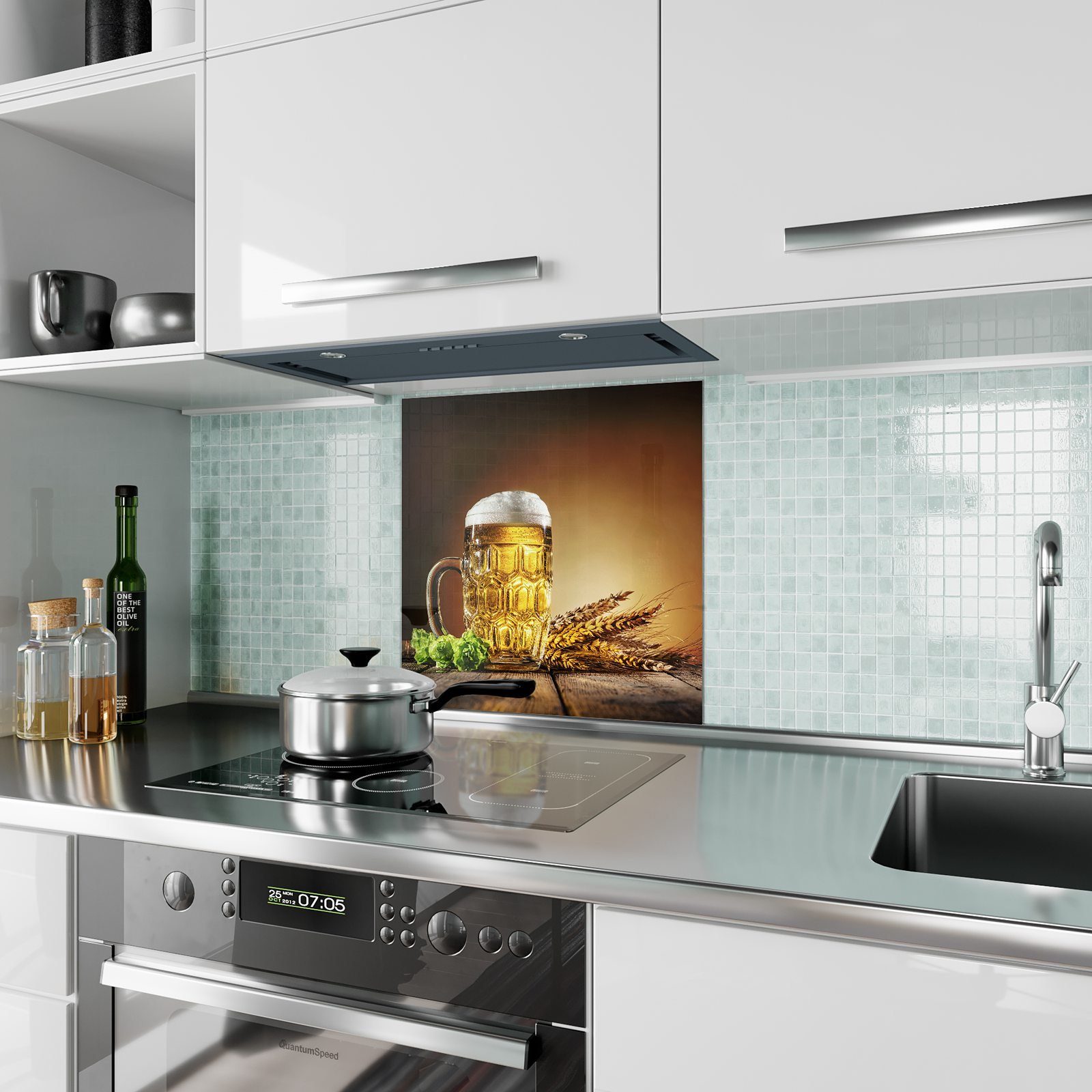 Spritzschutz Küchenrückwand und Glas Bier Hopfen Motiv mit Küchenrückwand Primedeco