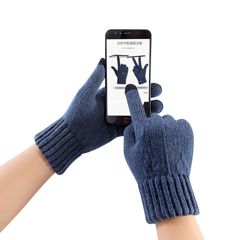 Winterhandschuhe Touchscreen/2 Elastizität Touchscreen Handschuhe Herren Strick Handschuhe, Handschuhe Fingerlos Strickhandschuhe Braun-1 Fleece (Paar) HOME Rippstrick Hohe LAPA