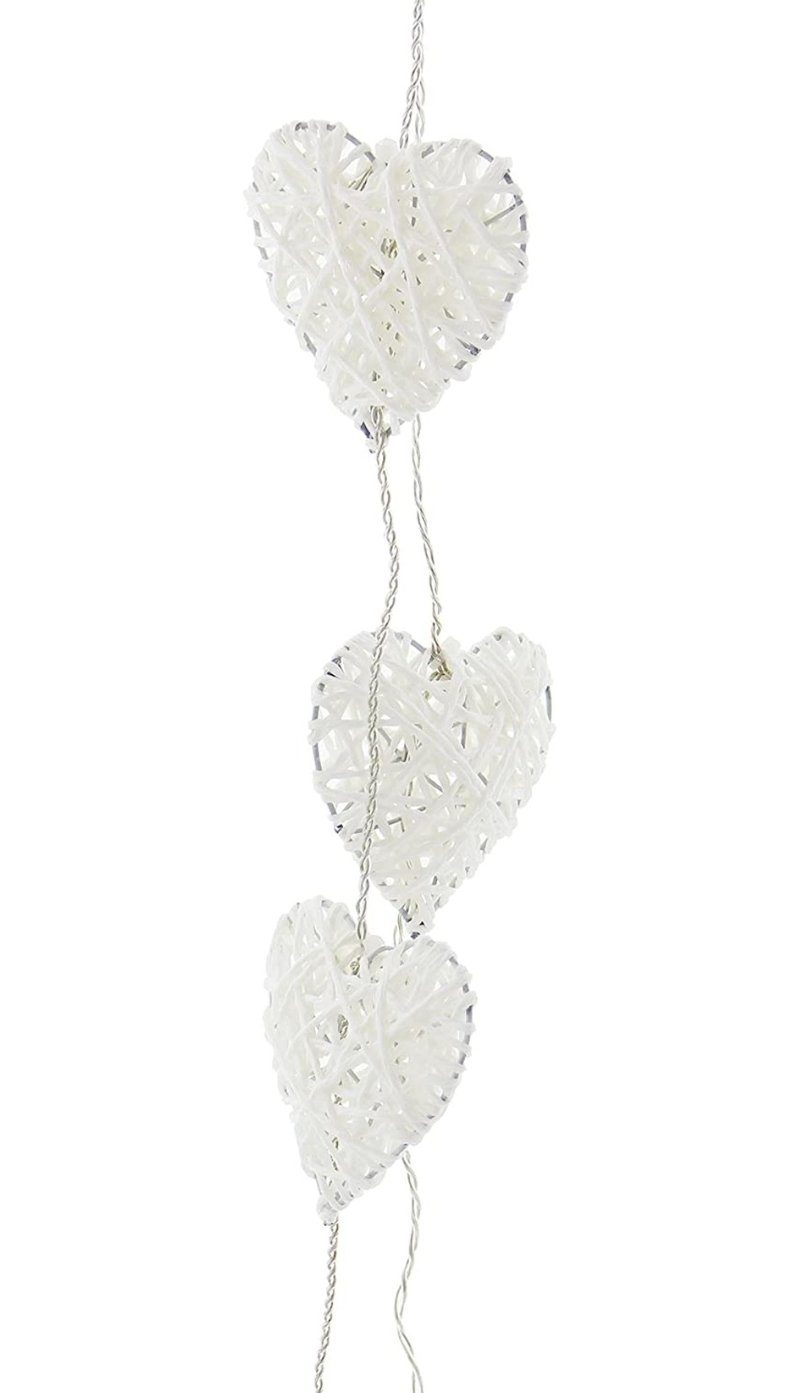 Dekoleidenschaft Dekohänger mit 6 beleuchteten Herzen in weiß 65 cm hoch, LED Leuchtdeko, Wanddeko, Leuchtdeko, Hängedeko, Fensterdeko hängend, Weihnachtsdeko, Türdeko