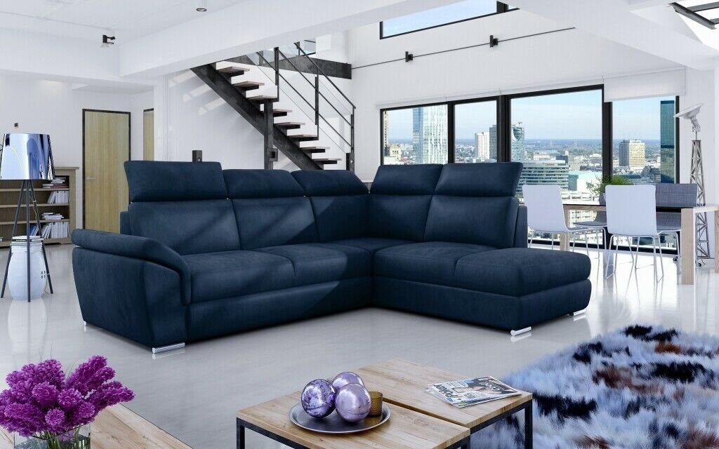 JVmoebel Sofa Stoff Ecksofa, Design Polster Ecksofa Couch Textil Blau Modern L-Form