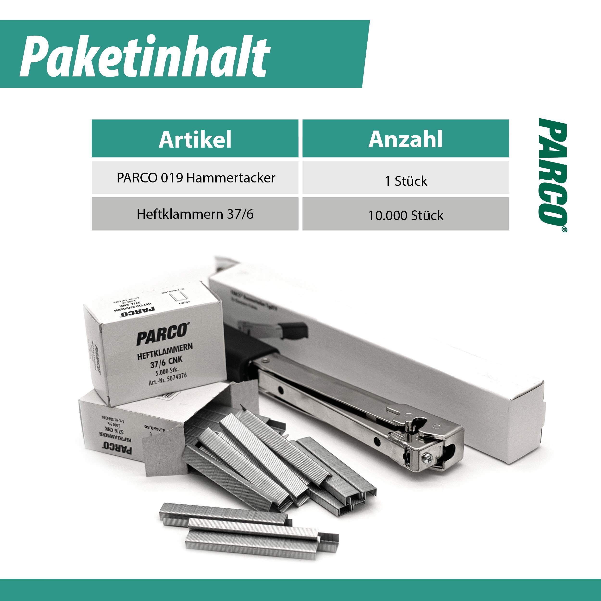 Typ Heftklammern Hammertacker 019 inkl. Hammertacker Stück 10.000 PARCO