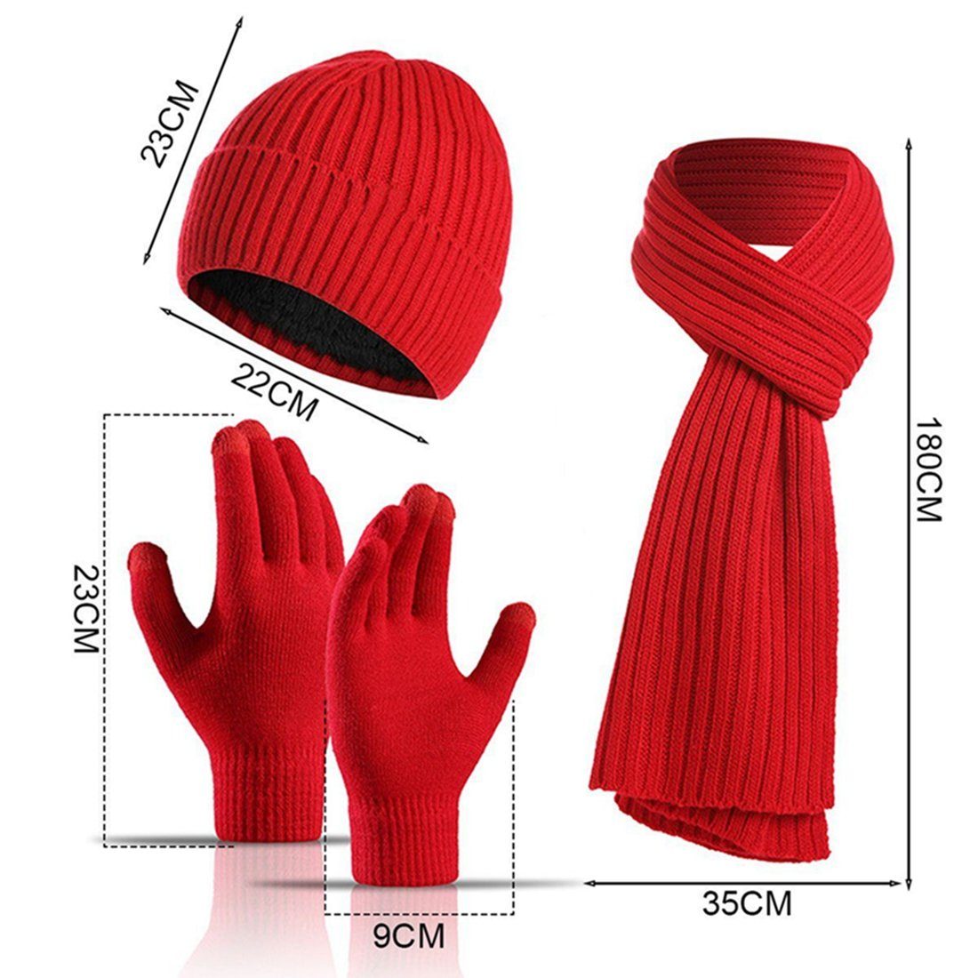 DAYUT Jerseymütze Wintermütze, Strickmütze, rot (1-St) Schal, warm, Handschuhe