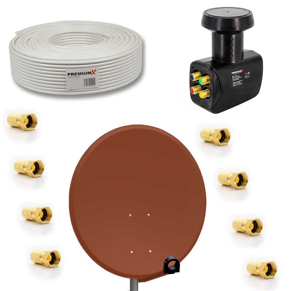 SAT Anlage 80cm Antenne Aluminium Quad LNB 50m Kabel F-Stecker SAT-Antenne